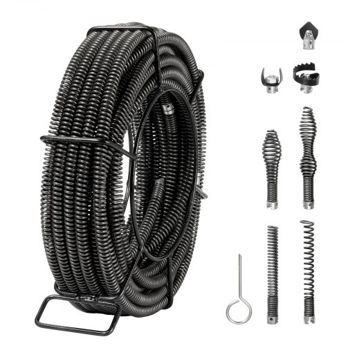 VEVOR Cable de Limpieza de Drenaje, Cable Limpiador de Drenaje Seccional Profesional con 7 Cortadores para Tuberías, Cable de Barrena de Drenaje de Alcantarillado de Núcleo Hueco 395 x 395 x 117 mm