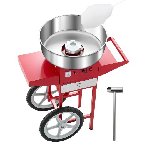 VEVOR Máquina Eléctrica de Algodón de Azúcar con Carro, 1000 W, con Recipiente de Acero Inoxidable de 52 cm, con Cuchara, para Hogar, Cumpleaños, Fiestas Familiares, Rojo, 819 x 520 x 855 mm