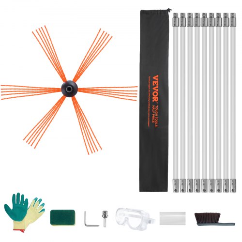 VEVOR Kit de Deshollinador de Chimeneas 9 m Cepillo de Limpieza de 360° con 9 Varillas Flexibles Nailon Accesorios para Conductos de Chimeneas Uso Doméstico Adecuado para la Mayoría de los Conductos
