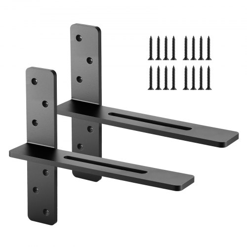 VEVOR Soportes para Estantes en Forma de T, 2 uds, Capacidad de Peso: 90 kg, 355,6 x 73,5 x 304,8 mm, de Acero Macizo, Resistentes, para Encimeras, con Tornillos, Resistente a la Corrosión, Negro