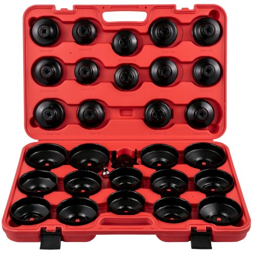 VEVOR Juego de Vasos para Filtro de Aceite 30 Piezas Juego de Llaves de Filtro de Aceite de Acero Perfil Bajo con Cabeza de 3/8" con Estuche para Quitar e Instalar Tapa del Filtro de Combustible