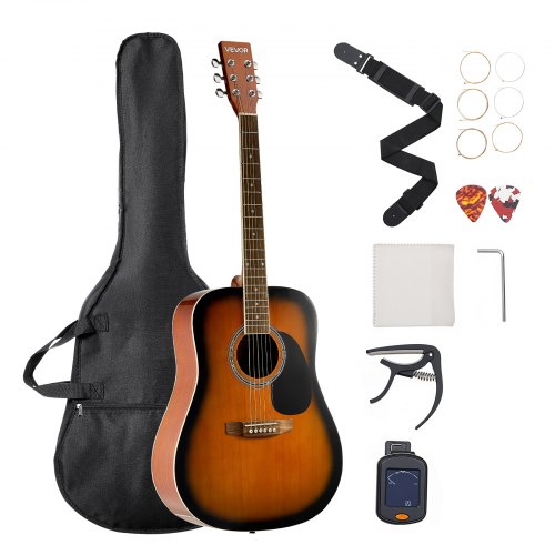 VEVOR Guitarra Acústica 41 in / 1041,4 mm 6 Cuerdas con Tapa Maciza de Resplandor Solar