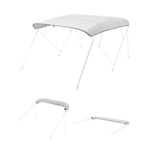 VEVOR Toldo Bimini Plegable para Barco de 4 Arcos, Poliéster 600D, Impermeable y con Protección Solar, con Bolsa de Almacenamiento, Resistente al Viento y al Desgarro, 244 x 230 cm, Gris Claro