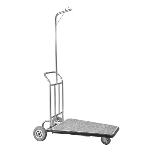 VEVOR Carro de Equipaje, Carga de 272 kg, Carro de Botones de 3 Ruedas de Acero Inoxidable con Plataforma Alfombrada Gris y Ruedas de Goma, Ideal para Centros de Convenciones, Hoteles, Plateado