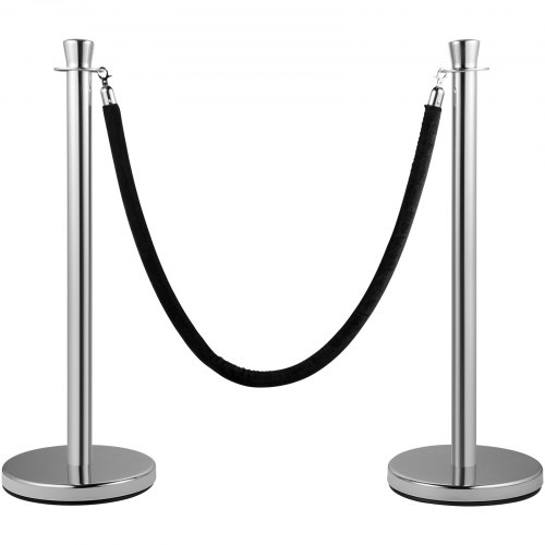 VEVOR Poste Guía 2 Piezas 90 cm Barrera de Marcado de Control de Multitudes con Cuerda de Terciopelo 1,5 m para Cola de Separación de Demarcación en Escuela Pública Teatro Hotel Exposición, Negro