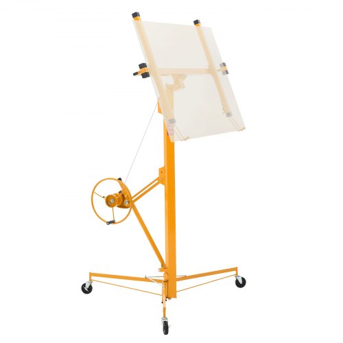 VEVOR Elevador de Placas de Yeso, con Brazo Telescópico Ajustable 1245–2921 mm, Capacidad de Carga de 68 kg, Altura de 4877 mm, para Montaje en Techo y Pared, 1530 x 1530 x 1940 mm, Amarillo