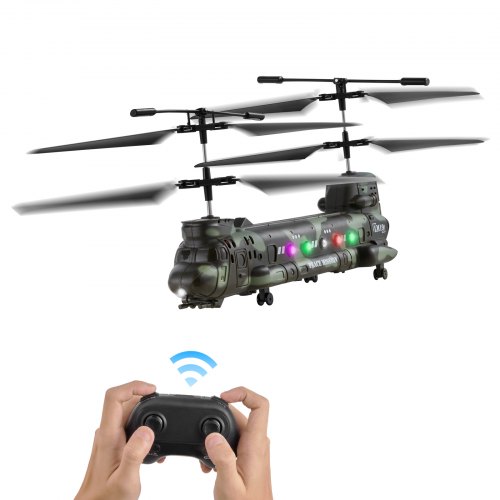 VEVOR Helicóptero Militar de Control Remoto de 2,4 GHz 3,5 Canales para Niños 20 Minutos de Vuelo Despegue/Aterrizaje con una sola Tecla y Luces LED Avión de Juguete para Niños Mayores de 8 Años