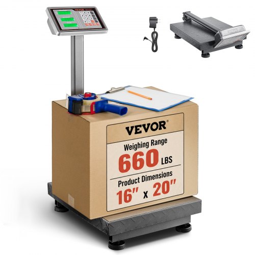 VEVOR Báscula Digital de Plataforma, Capacidad 300 kg, Alta Precisión 50 g, con Conversión de Libras a kg, Función de Tara, Calculadora de Precios, para Equipaje, Envíos, Paquetes y Franqueo