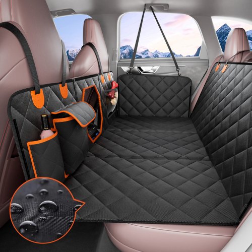 VEVOR Funda Perros Coche Impermeable 600D Cubierta de Asiento Trasero para Mascota 136 x 67 cm Protector de Asiento para Perros con Ventana de Malla Visible y Bolsillo de Almacenamiento para SUV
