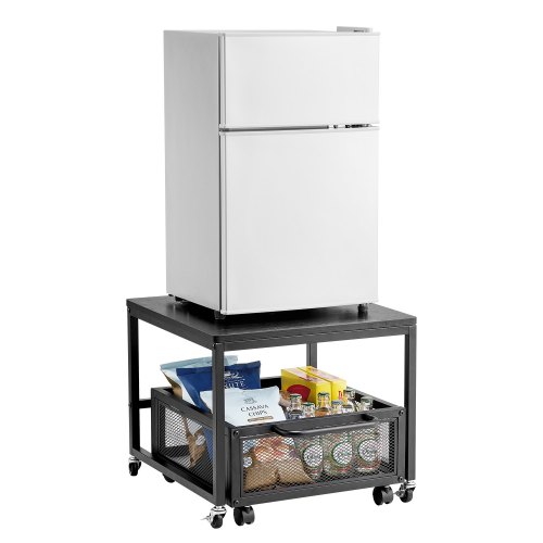 VEVOR Soporte para Mininevera con Almacenamiento, con Carrito de Almacenamiento Móvil y Ruedas Giratoria, para Cafetería, Organizador de Mininevera para Oficina, Hogar, Negro, 500 x 500 x 430 mm