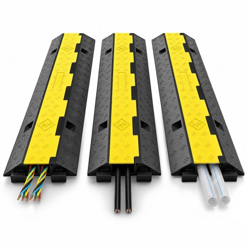 VEVOR Rampa de Cable Pasacables Suelo Canaleta Para Cable Protector de Cable de 2 Canales Cubierta de Protección de Cable de Goma para Colisión 101x24,5x5 cm
