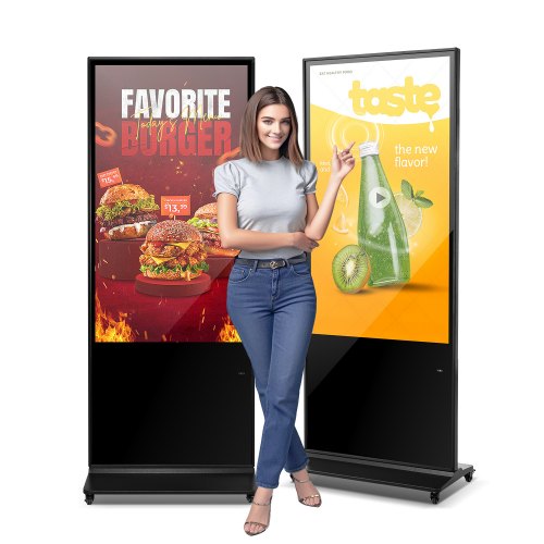 VEVOR Pantalla Publicitaria de Señalización Digital Táctil, Quiosco de Suelo para Interiores, Pantalla LCD 4K UHD, 2 GB de RAM y 32 GB ROM, con Entrada WiFi HDMI/USB, 745 x 415 x 1895 mm, Negro