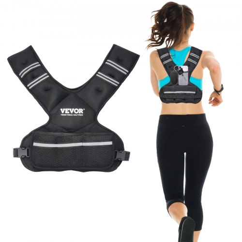 VEVOR Chaleco con Peso Ajustable 9-14,5 kg con 6 Pesas de Hierro y Banda Reflectante, Conjunto de Ejercicios con Chaleco con Peso Corporal Unisex, Equipo para Entrenamiento de Fuerza, Correr y Trotar