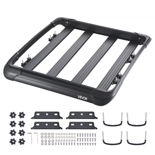 VEVOR Cesta para Portaequipajes de Techo 121,6x102x14,2 cm Cesta de Carga Universal para Techo Carga Máxima de 68 kg Soporte para Equipajes Protección Contra el Viento para SUV, Camión, Coche