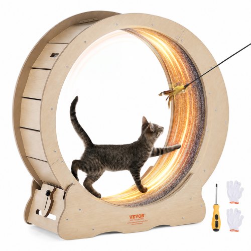 VEVOR Rueda de Ejercicio de Madera para Gatos de Interior de 75 x 31,8 x 80 cm, Rueda para Correr con Alfombra Desmontable, Juguete para Correr, Caminar, Entrenar para Diferentes Gatos, Color Madera