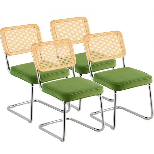 VEVOR Sillas Verdes de Ratán 4 piezas Sillas Tapizadas de Terciopelo con Respaldo de Ratán Sillas de Cocina de Comedor Retro para Sala de Estar, Jardín, Patio, Dormitorio, Sala de Lectura, Oficina