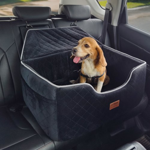 VEVOR Asiento de Coche para Perros 25 kg Asiento de seguridad para Mascotas Asiento Elevador Impermeable con Correa de Seguridad con Clip Acolchado de Algodón PP Silla para Coche para Mascotas, Negro