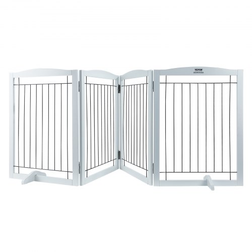 Puerta para perros independiente VEVOR, 32" de alto x 96,5" de ancho, puerta para mascotas independiente, puerta para perros plegable de 4 paneles para pasillos anchos y estrechos, barrera para perros expandible con soporte silencioso para pies para inter