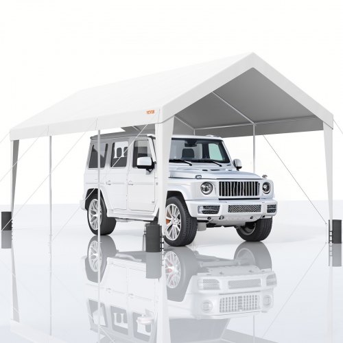 VEVOR Toldo para Cochera 3x6 m Refugio para Garaje Exterior con 8 Postes Reforzados y 4 Bolsas con Peso, Resistente a los Rayos UV, Impermeable, Refugio Instantáneo para Fiestas, Jardín, Barco, Blanco