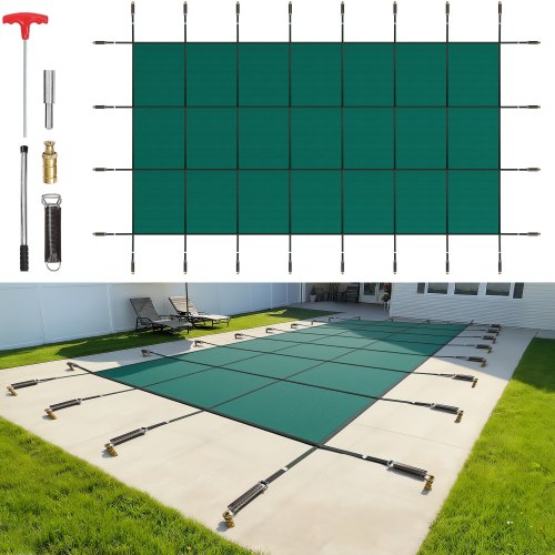 VEVOR Cubierta de Seguridad para Piscina Tamaño de Cubierta 5,5x10,4 m Cobertor para Piscina Rectangular Tamaño de Piscina 4,9x9,8 m Lona de Piscina para Piscinas Enterradas de Hogar Jardín Hotel
