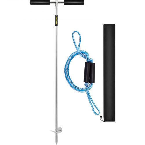 VEVOR Ancla de tornillo de 90 cm de largo anclaje de tierra de arena de playa de acero inoxidable 316 con mango extraíble cuerda elástica y bolsa de transporte para moto acuática, PWC, kayak, barco