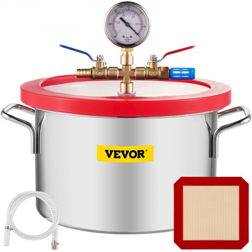 VEVOR Cámara de Vacío, 5,7 L Bomba de Vacío de Acero Inoxidable 25 x 15 cm Cámara de Vacío con Tapa de Vidrio Templado Kit de Cámara de Vacío para Aplicaciones como Desgasificar Silicio