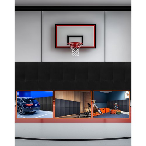 VEVOR Acolchado de Pared para Gimnasio, Resistente al Desgarro, para Cancha de Baloncesto, Almohadilla Protectora Duradera e Impermeable para Gimnasio, Garaje, 1500 x 500 x 50 mm, Negro, 4 uds