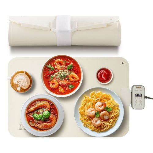 VEVOR Bandeja Eléctrica para Calentar Alimentos para Bufé, Silicona Enrollable y Portátil con 4 Configuraciones de Temperatura Ajustables, Apagado Automático y Bloqueo para Niños, 600 x 400 x 14,5 mm