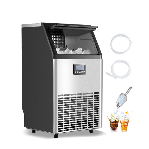 VEVOR Máquina para Fabricar Hielo 54,43 kg/24 h con Capacidad de Almacenamiento de 15 kg 45 Cubitos de Hielo en 15 Minutos Pantalla Digital LED Autolimpiante Independiente para Bar, Restaurante