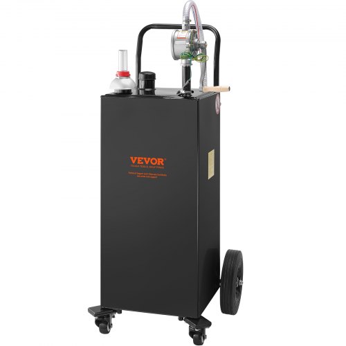VEVOR Carro de combustible Tanque de almacenamiento de gasolina de 30 galones con 4 ruedas bomba de transferencia manual para automóviles, cortadoras de césped, vehículos todo terreno, barco, negro