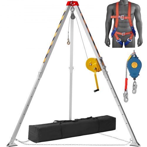 VEVOR Kit de trípode para espacios confinados, trípode de rescate de 1816,4 kg, patas de 1,34 a 2,15 m, cable de 30 m, protección contra caídas, arnés, bolsa de almacenamiento