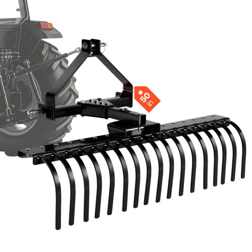 VEVOR Rastrillo para Tractor 127 cm de Ancho, Escarificador de Césped con 17 Púas de Acero, Ángulo Ajustable, Compatible con Tractor de Categoría 1 con Enganche Tripuntal, para Jardinería Limpieza