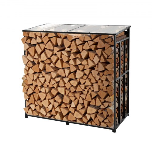 VEVOR Estante de Almacenamiento de Leña 143 x 70 x 143 cm Marco de Metal con Recubrimiento en Polvo Panel de Techo Soporte de Leña Carga de 299,4 kg para Chimenea, Terraza, Patio, Jardín, Negro