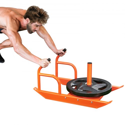 VEVOR Trineo Eléctrico de Tracción 746x445x402 mm Trineo Eléctrico de Fitness Equipo de Entrenamiento de Acero para Ejercicios Atléticos y Mejora de Velocidad para Placa de Pesas de 2,5-5 cm, Naranja