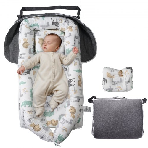 VEVOR Cama Nido para Bebé, 100 % Algodón, Transpirable y Suave, con Reposacabezas, Funda de Doble Cara y Lavable, Asiento de Suelo Portátil para Recién Nacidos, para Casa y Viajes, 890 x 470 x 130 mm