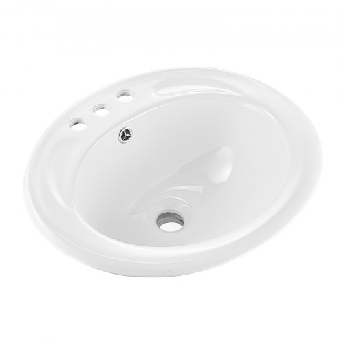 VEVOR Lavabo Semiencastrado de Encimera Ovalado, 485 x 425 x 190 mm, con Rebosadero y 3 Orificios para Grifo, Moderno Lavabo Empotrado para Cocina y Baño, con Protección Antiamarilleo, Blanco