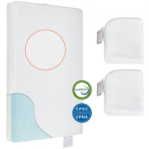 VEVOR Colchón para Bebé 610x965x80 mm Colchón Infantil Reversible Transpirable Doble Cara Espuma Viscoelástica de Gel y Espuma Normal Colchón Pequeño 2 Fundas Impermeables Fácil de Limpiar para Niños