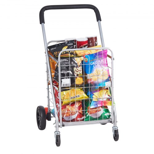 VEVOR Carrito de compras plegable, capacidad de carga máxima de 110 libras, carrito de comestibles con ruedas giratorias, cesta de lavandería plegable resistente, compacto, ligero, equipaje plegable