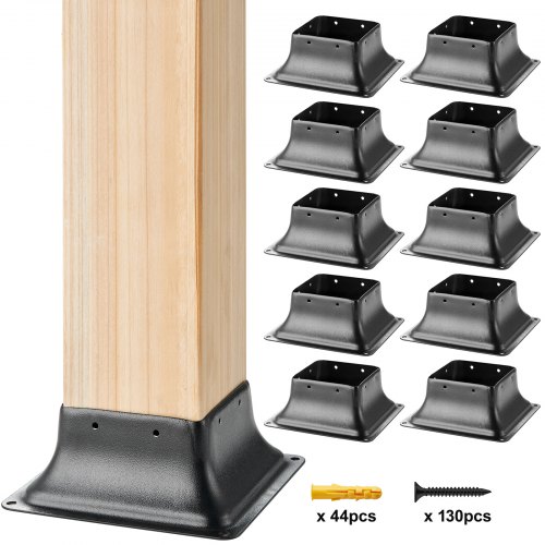 VEVOR 10 Piezas Soportes para Postes de Madera Dimensiones Internas 91,4x91,4 mm Base Interna de Poste de Acero al Carbono para Anclaje de Poste de Madera Estándar de Barandilla, Barandilla de Terraza