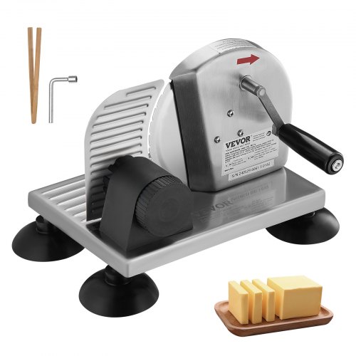 VEVOR Cortadora de pan manual, cortadora de queso y mantequilla de grosor ajustable de 0 a 6", cuchilla de acero inoxidable microdentada, cortadora de queso comercial de aleación de aluminio para cocina, restaurante, panadería, fiesta