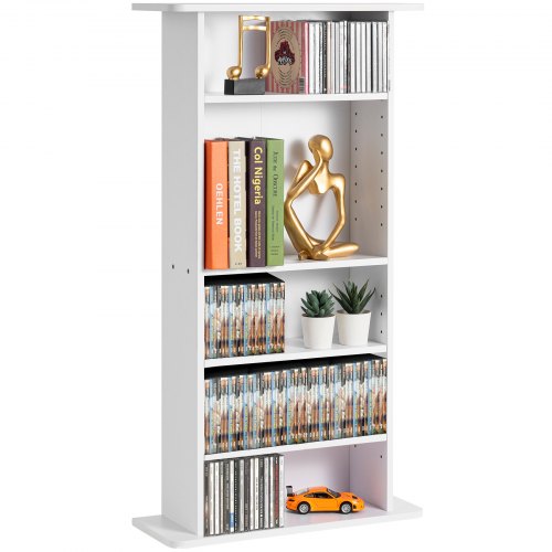 Mueble de almacenamiento multimedia VEVOR, estante para DVD de 5 capas con capacidad para 240 CD, estantes ajustables para CD, protege y organiza colecciones de música, películas, videojuegos o recuerdos, color blanco