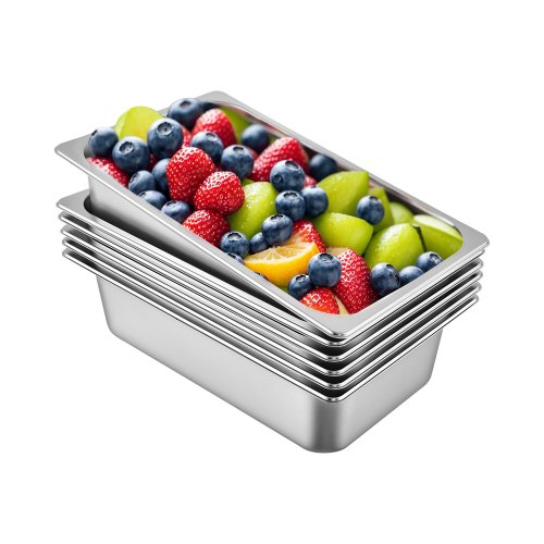 VEVOR Bandeja Rectangular de Acero Inoxidable, 50 x 30 x 15 CM, 6 Unidades Bandeja Honda Rectangular para Servir, Bandeja Profunda para Horno, Bandeja de Acero Inoxidable, Bandeja para Arroz al Vapor