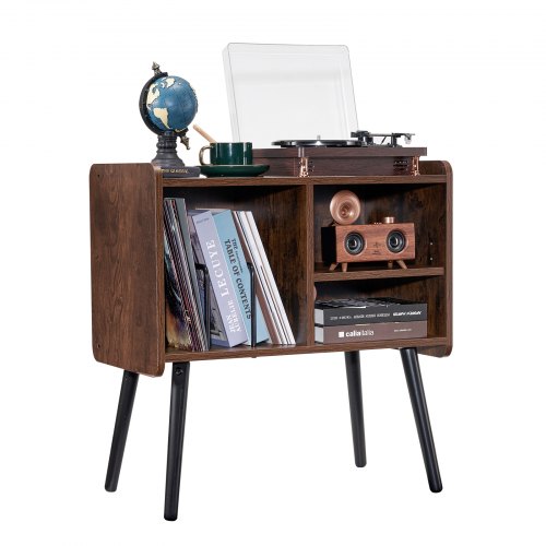 VEVOR Gabinete Tocadiscos de 2 Niveles Soporte para Tocadiscos con Capacidad hasta 100 Álbumes Gabinete para Discos de Vinilo de Madera Estantes Extraíbles y Altura Ajustable para Sala de Estar