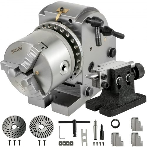 VEVOR Cabezal Divisor 4''/100MM Cabezal Divisor para Fresadora Contrapunto MT2 Ángulo 0-90 Grados Ratio de Reducción 1:40 Cabezal Divisor Universal para Trabajos de Fresado, Rectificado y Perforación
