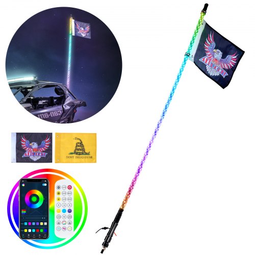 VEVOR Látigo de luz LED de 60 pulgadas con aplicación y control remoto RF, impermeable 360° espiral RGB con 2 banderas, decoración de iluminación para UTV, ATV, motocicletas, RZR, Can-Am, camiones