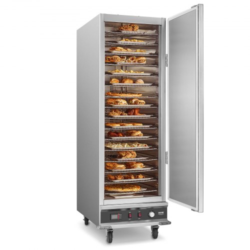 VEVOR Calentador de Alimentos Tipo Caja Caliente, 16 Niveles con Bandeja de Agua, Puerta Única y Estantes Ajustables, de Acero Inoxidable, Ideal para Almacenar Pizza, Pollo, Restaurante, 1800 W