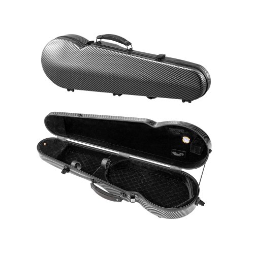 VEVOR Estuche para Violín 4/4 de Tamaño Completo, Estuche para Violín Triangular de Fibra de Carbono Compuesta con Higrómetro Integrado, Forro de Felpa, Correas Dobles para el Hombro, Negro