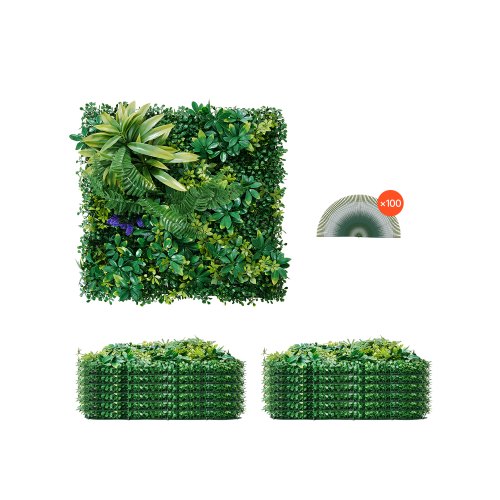 VEVOR Paneles de Césped Artificial para Pared 12 Piezas 50x50 cm Césped Verde con Combinación 3D para Decoración Verde Interior y Exterior Cobertura de Valla de Hiedra para Jardín, Patio, Terraza