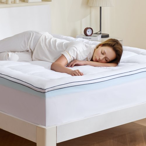 VEVOR Sobrecolchón de Espuma Viscoelástica con Relleno de Fibra 1524x2032x101,6 mm Grosor