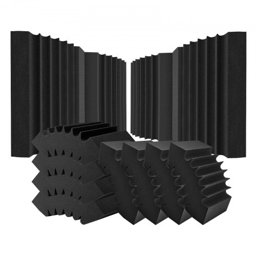 VEVOR Paneles de Espuma Acústica, 4 uds, 420 x 160 x 300 mm, Paneles de Pared Insonorizados Adhesivos de Alta Densidad, Resistente al Fuego, Absorbente de Sonido para Paredes y Techos Estudio, Negro